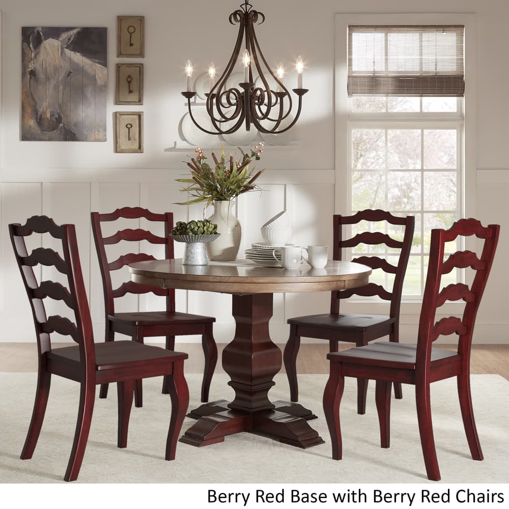 Eleanor Red Round Solid Wood Top 5-Piece Dining Set - French Ladder Back by iNSPIRE Q Classic