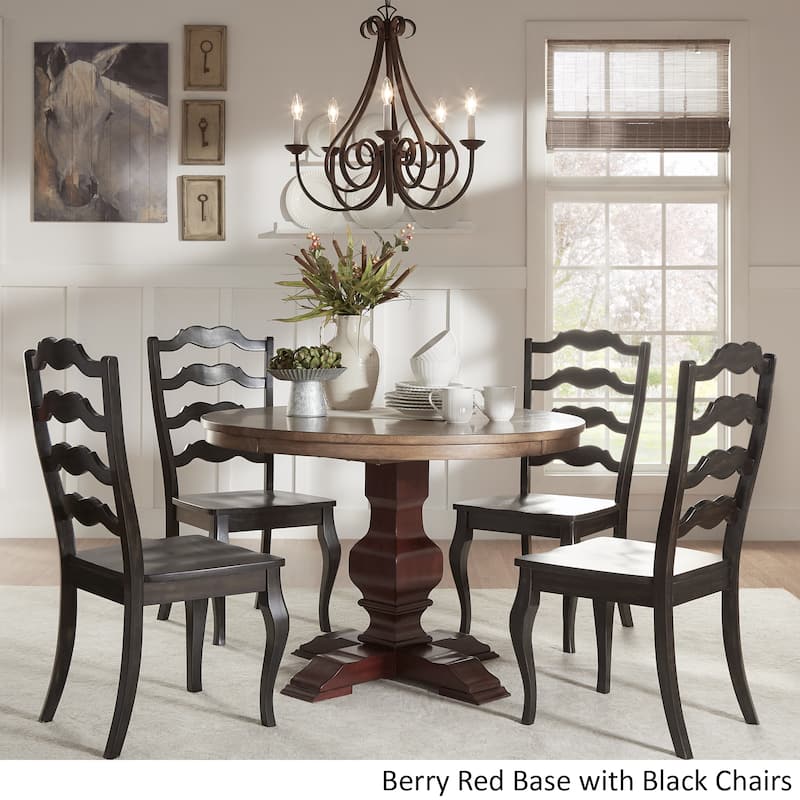 Eleanor Red Round Solid Wood Top 5-Piece Dining Set - French Ladder Back by iNSPIRE Q Classic - Berry Red Table - Antique Black Chairs