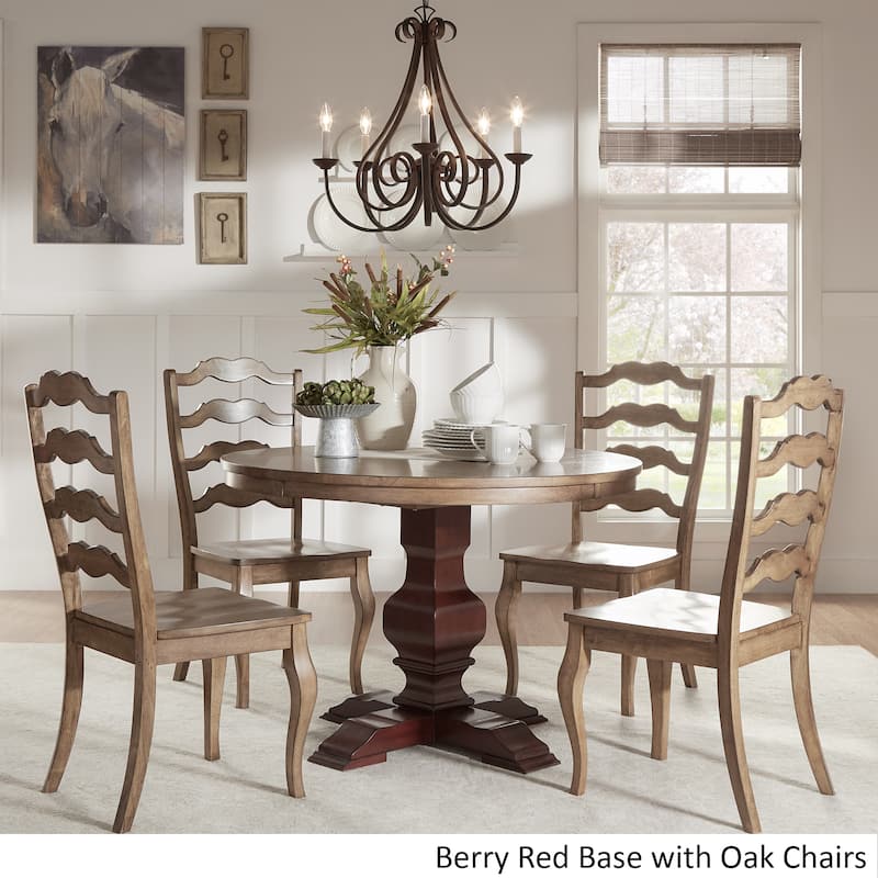 Eleanor Red Round Solid Wood Top 5-Piece Dining Set - French Ladder Back by iNSPIRE Q Classic - Berry Red Table - Oak Chairs