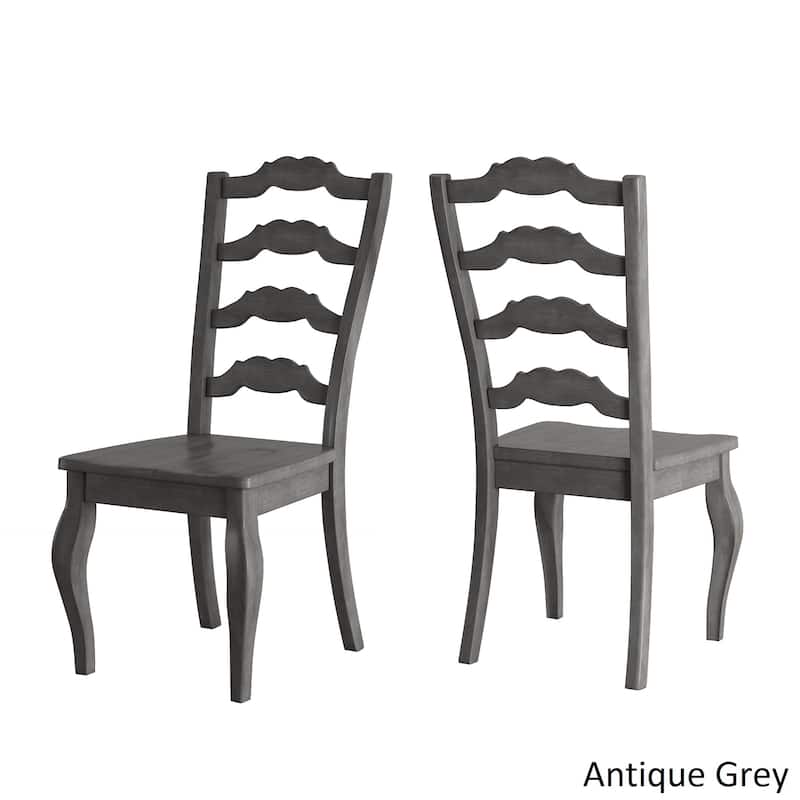 Eleanor Red Round Solid Wood Top 5-Piece Dining Set - French Ladder Back by iNSPIRE Q Classic - Berry Red Table - Antique Grey Chairs