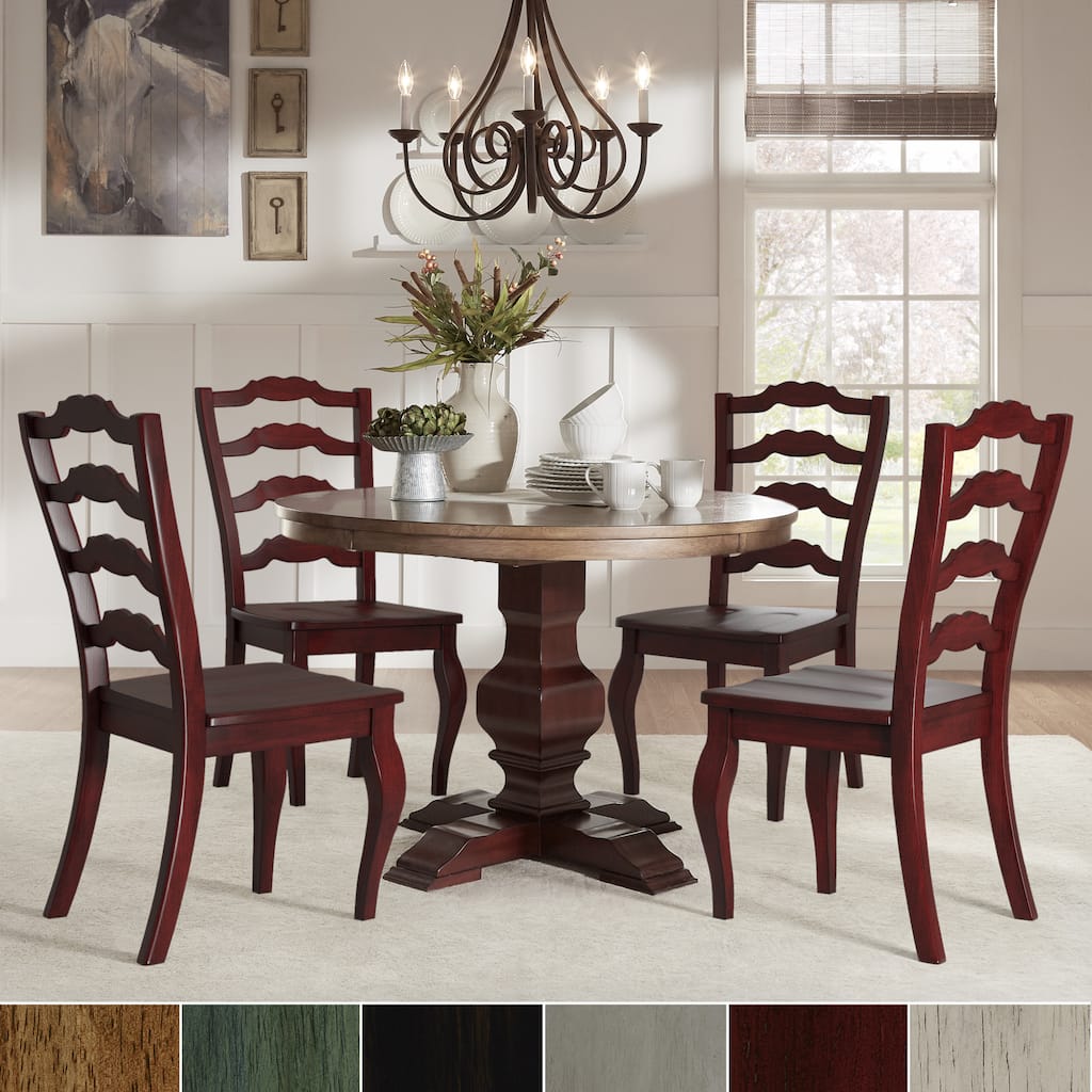Eleanor Red Round Solid Wood Top 5-Piece Dining Set - French Ladder Back by iNSPIRE Q Classic