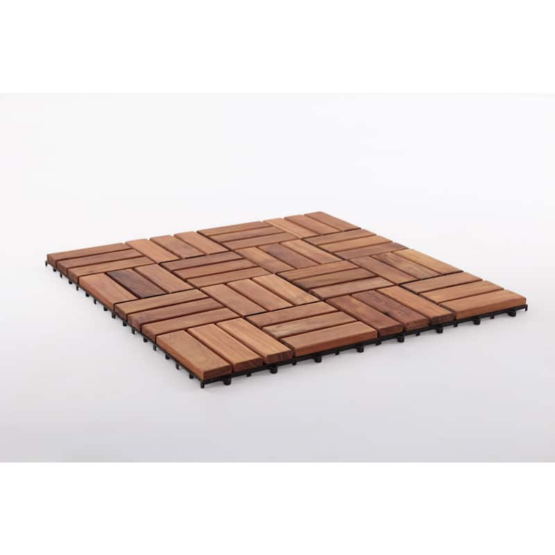12-slat Basket Weave Teak Wood Interlocking Tile Set (Pack of 10)