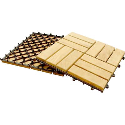 Basket Weave Natural Teak Wood Interlocking Tile Set (10 Square Feet)