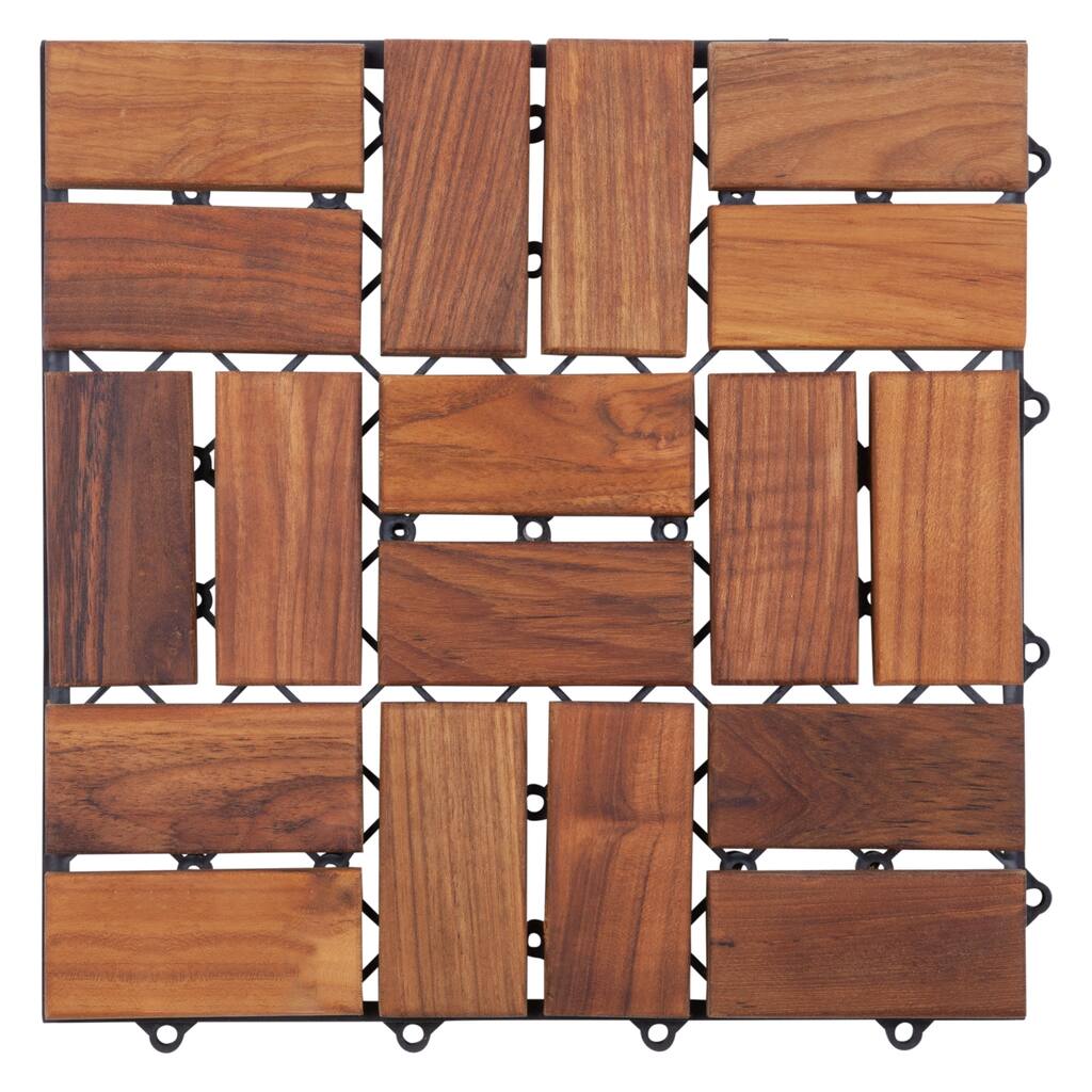 Zig Zag Teak Wood 18-slat Square Interlocking Tile Set (Pack of 10)