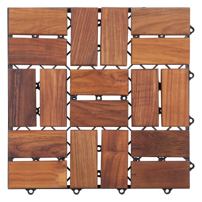 Zig Zag Teak Wood 18-slat Square Interlocking Tile Set (Pack of 10)