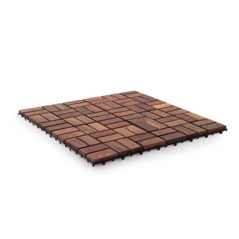 Zig Zag Teak Wood 18-slat Square Interlocking Tile Set (Pack of 10)