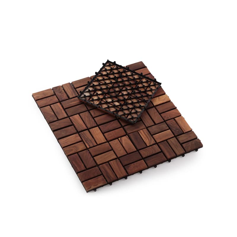 Zig Zag Teak Wood 18-slat Square Interlocking Tile Set (Pack of 10)
