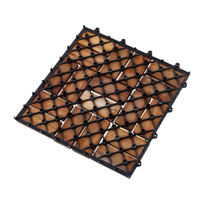 Zig Zag Teak Wood 18-slat Square Interlocking Tile Set (Pack of 10)