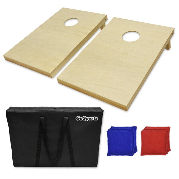 GoSports Tailgate Size Natural Finish Wooden Cornhole Set