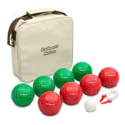 GoSports Premium 100mm Official Regulation Size Bocce Set with 8 Balls, Pallino, Case, and Measuring Rope - Red/Green