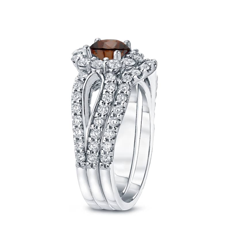 Auriya 2 1/3ctw Halo Brown Diamond Engagement Ring Set 14k Gold