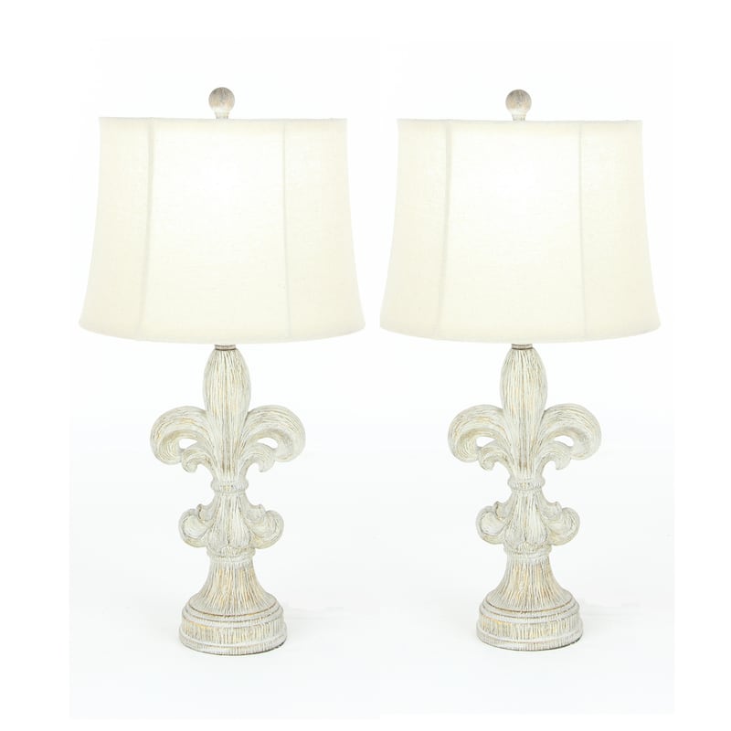 Fleur-De-Lis Heavily Distressed Vintage 28-inch Table Lamp (Set of 2)