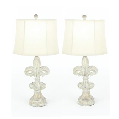 Fleur-De-Lis Heavily Distressed Vintage 28-inch Table Lamp (Set of 2)