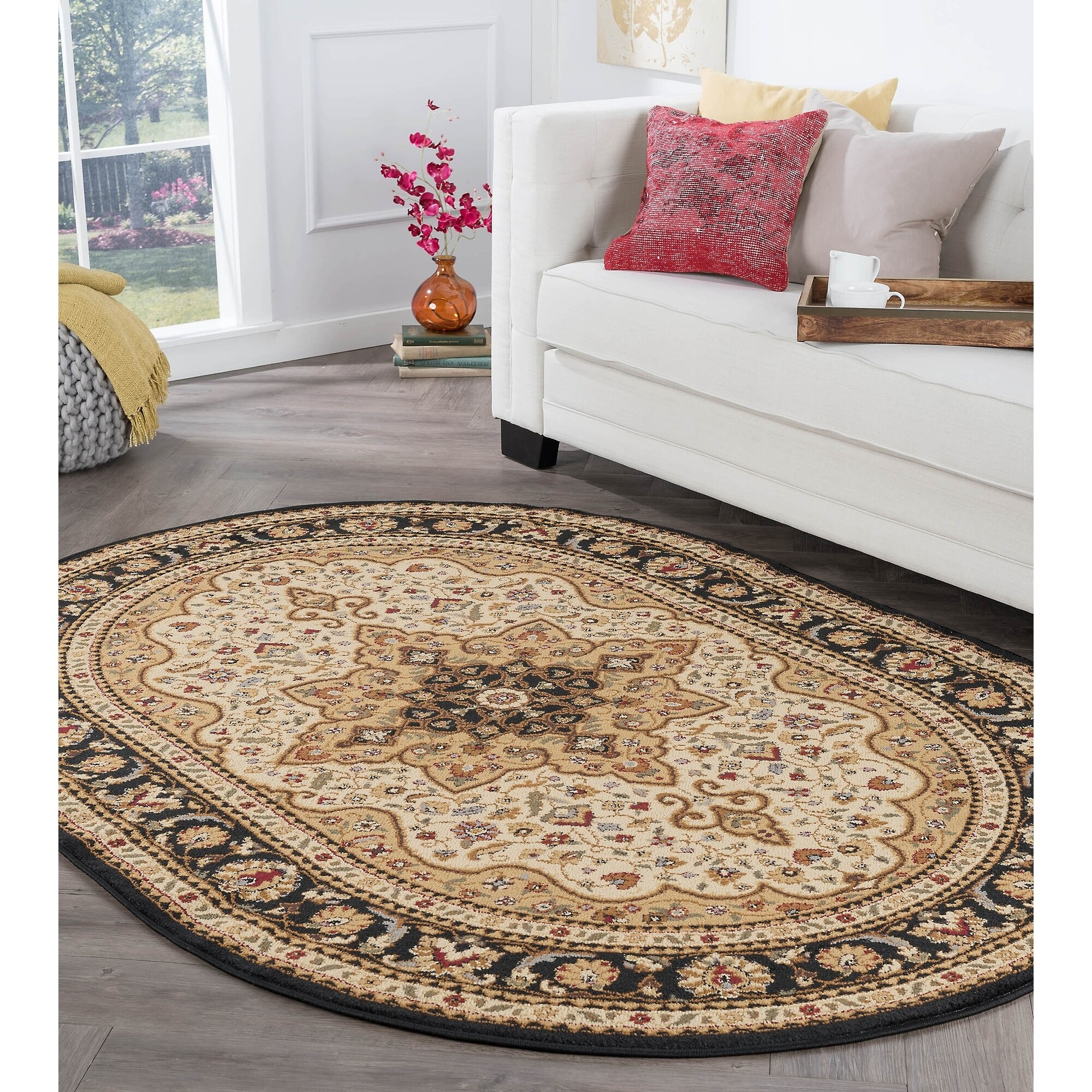 Alise Rugs Rhythm Traditional Oriental Oval Area Rug ivory 5'3 x 7'3 eBay