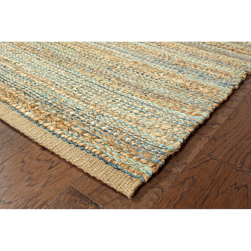 Sevita Organic Jute Geometric Area Rug, Tan and Teal