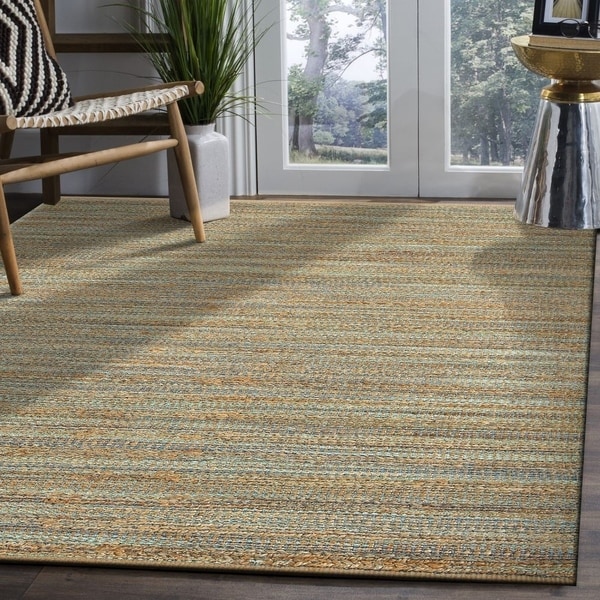 LR Home Hand Loomed Natural Fiber Sonora Aqua Teal Jute/ Chenille Rug - 5' x 7'9"