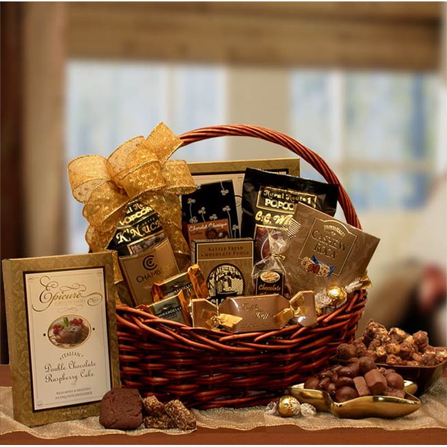 Chocolate Gourmet Wicker Gift Basket with Assorted Sweet Treats ...