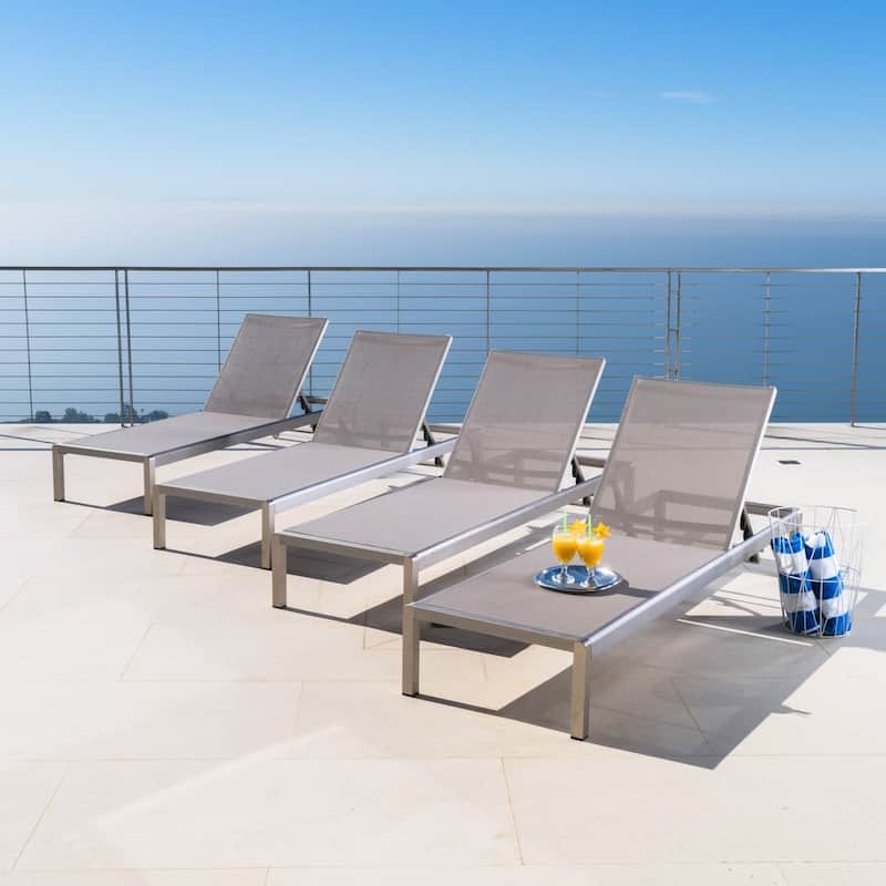 Cape Coral Mesh/ Aluminum Outdoor Chaise Lounge (Set of 4) by Christopher Knight Home