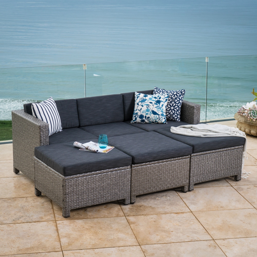 Black Unfade Memory Outdoor PE Wicker Couch Convertible Sofa Daybed Garden Bench with Cushions 69.3 Poly Rattan 
