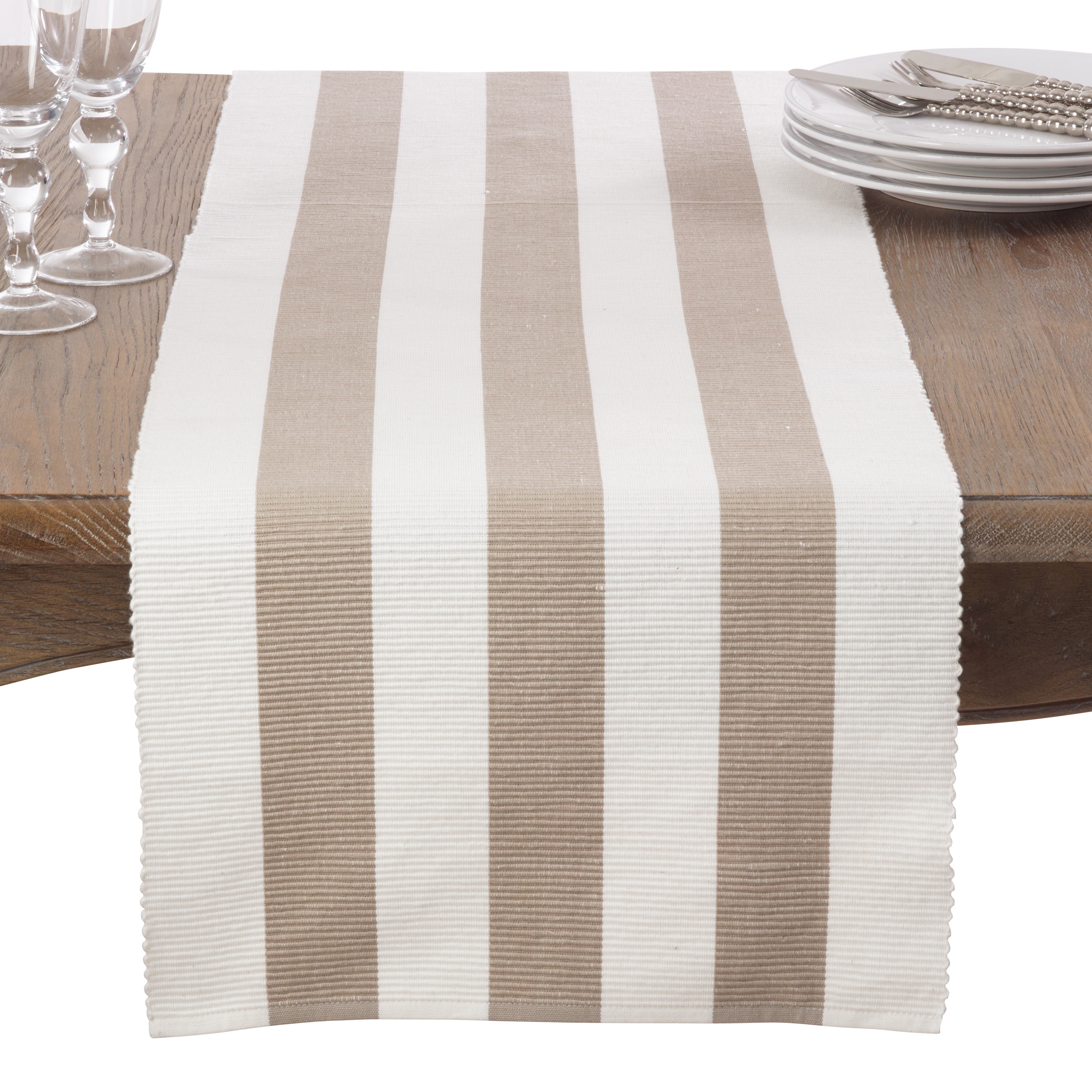 Saro Lifestyle Classic Stripe Design Ribbed Cotton Table Runner