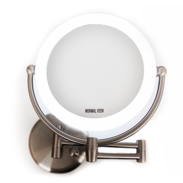 Rucci 1x/10x Magnification LED Lighted Wallmount Mirror with 3 Dim Settings and Kabuki Brush and Cosmetic Sponge