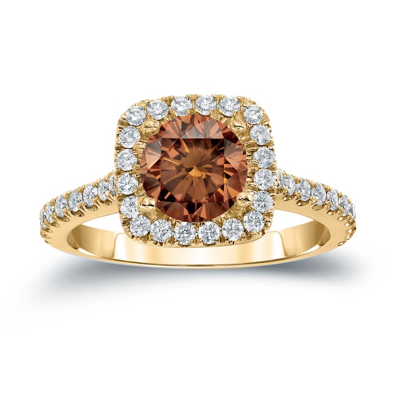Auriya 14k Gold 1 2/5ctw Halo Brown Diamond Engagement Ring (H-I, SI1-SI2)