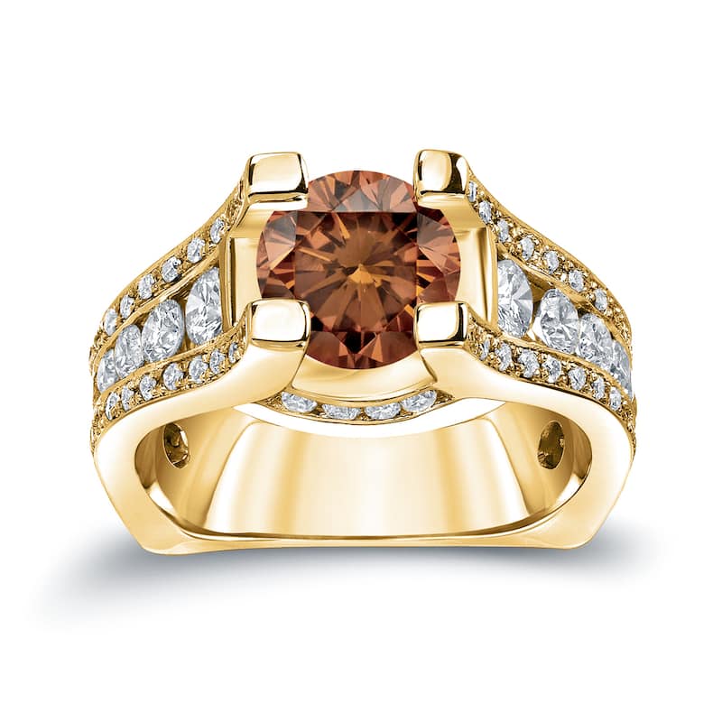 Auriya 14k Gold 3 1/4ctw Modern Brown Diamond Engagement Ring (H-I, SI1-SI2)