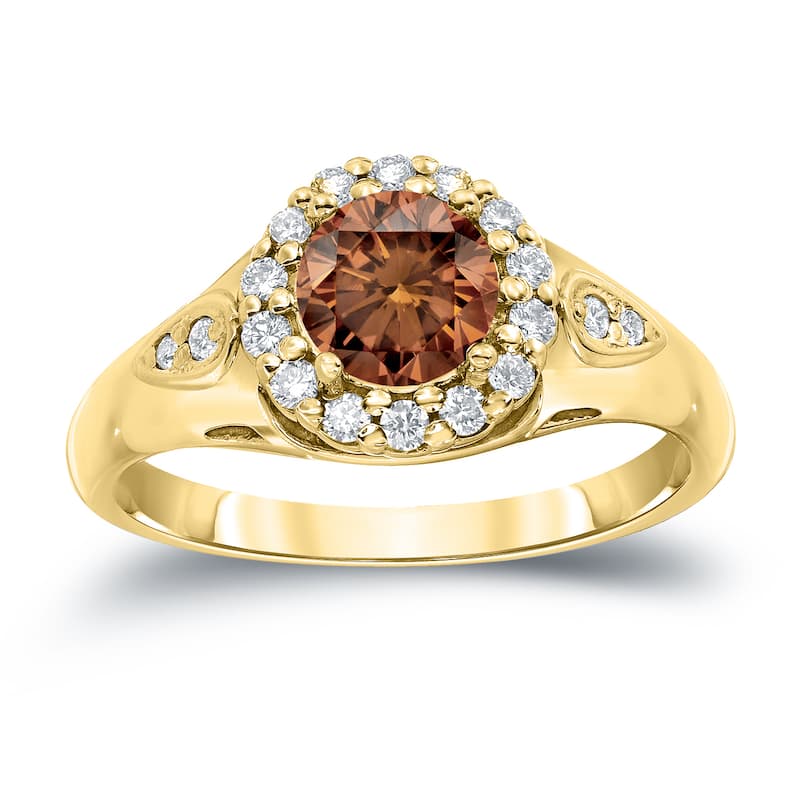 Auriya 1 1/4ct TDW Round Brown Diamond Halo Engagement Ring 14k Gold (H-I, SI1-SI2)