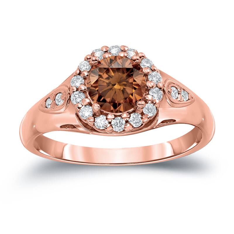 Auriya 1 1/4ct TDW Round Brown Diamond Halo Engagement Ring 14k Gold (H-I, SI1-SI2)
