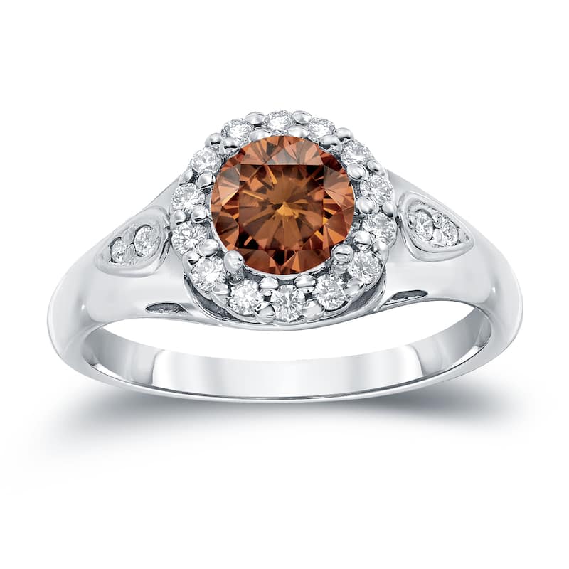 Auriya 1 1/4ct TDW Round Brown Diamond Halo Engagement Ring 14k Gold (H-I, SI1-SI2)