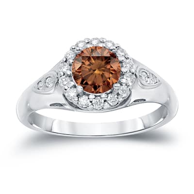 Auriya 1 1/4ct TDW Round Brown Diamond Halo Engagement Ring 14k Gold (H-I, SI1-SI2)