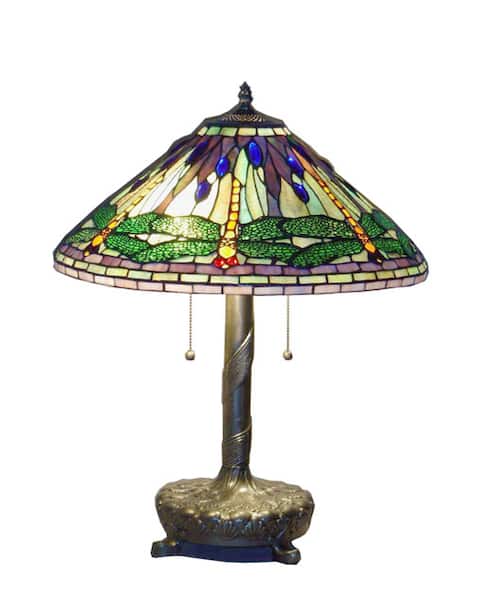 Serena d'italia Tiffany-style Green Dragonfly Table Lamp with library base