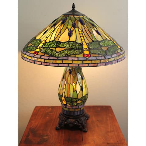 Serena d'italia Tiffany-style Green Dragonfly Table Lamp with Lighted Base