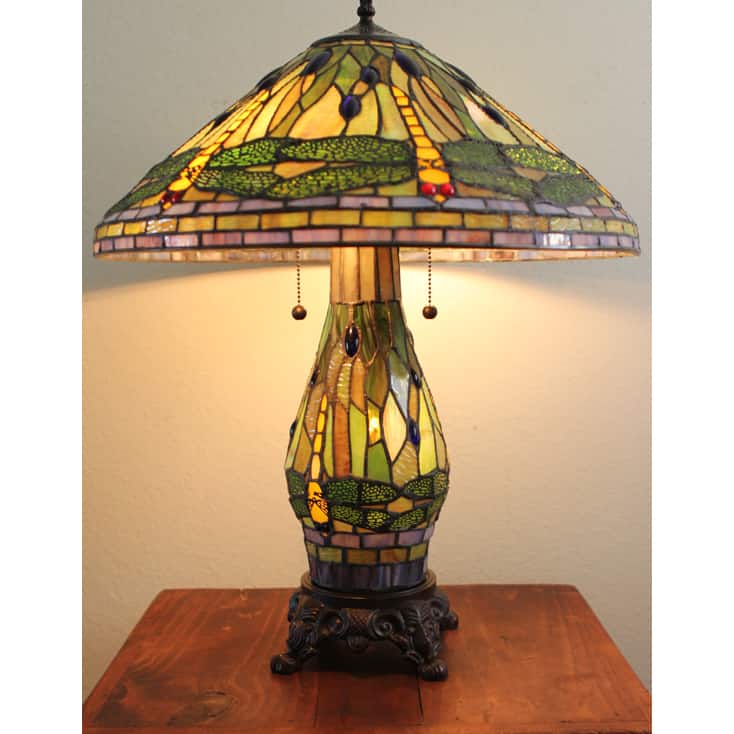 Serena d'italia Tiffany-style Green Dragonfly Table Lamp with Lighted Base