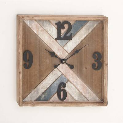 Square Wood Metal Wall Clock