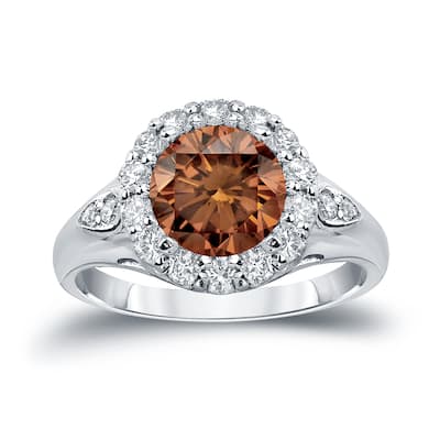 Auriya 14k Gold 3 1/3ctw Halo Brown Diamond Engagement Ring