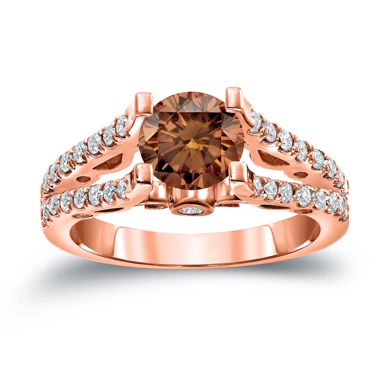 Auriya Unique Split Shank 1 1/2ct TDW Round Brown Diamond Engagement Ring 14k Gold (H-I, SI1-SI2)