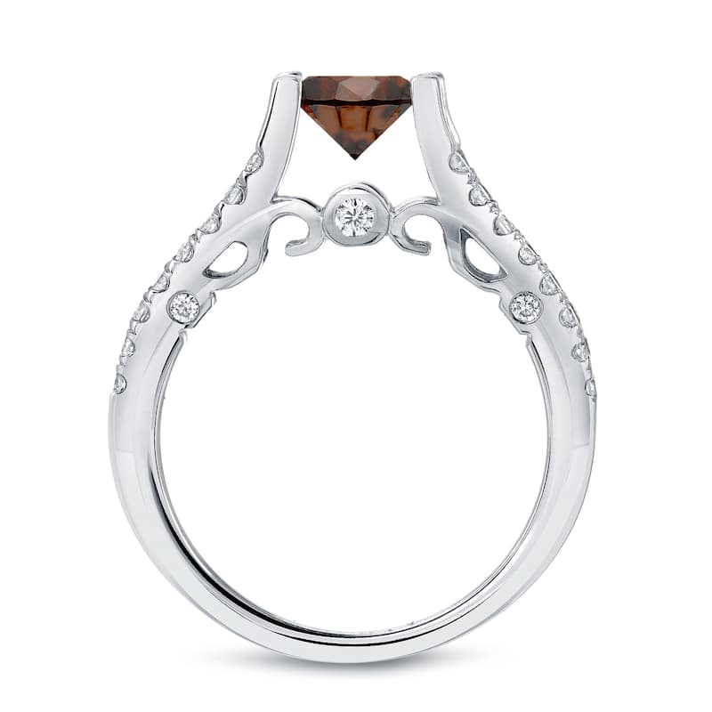 Auriya Unique Split Shank 1 1/2ct TDW Round Brown Diamond Engagement Ring 14k Gold (H-I, SI1-SI2)