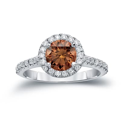 Auriya 14k Gold 1 7/8ctw Halo Brown Diamond Engagement Ring