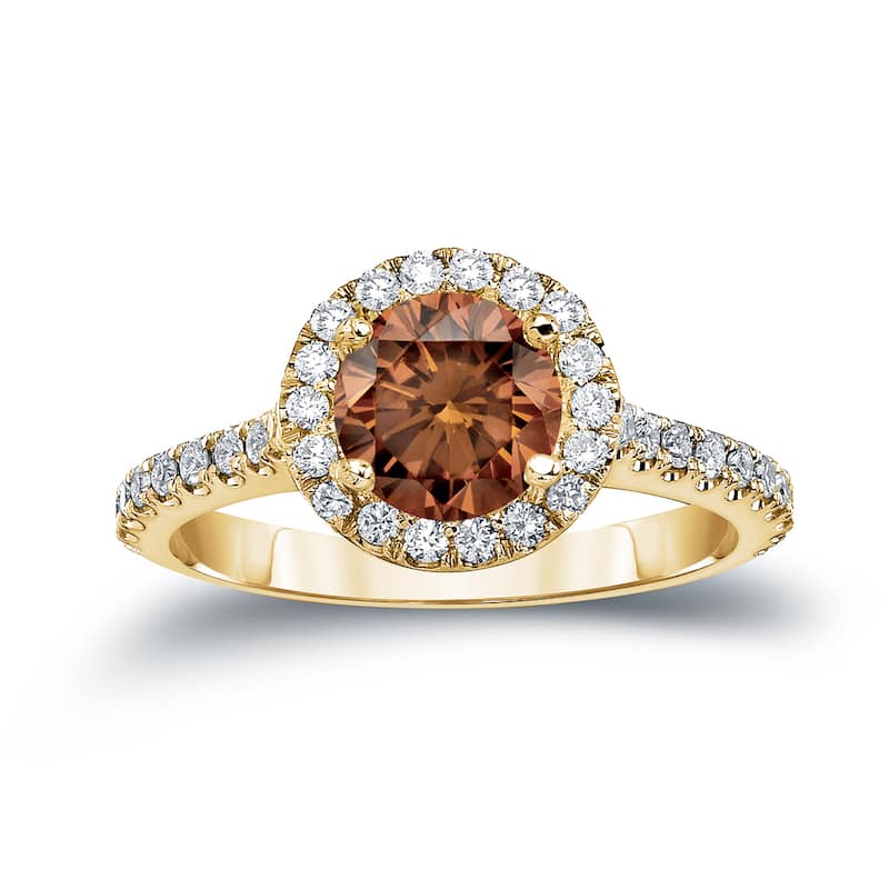 Auriya 14k Gold 1 7/8ctw Halo Brown Diamond Engagement Ring