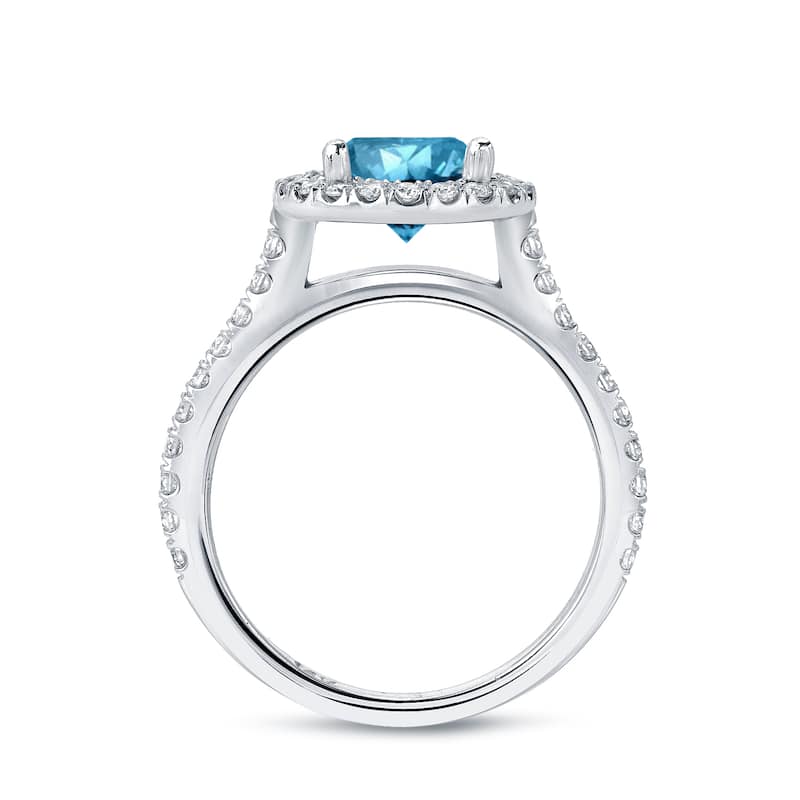 Auriya 14k Gold 2 2/5ct TDW Round Blue Halo Diamond Engagement Ring