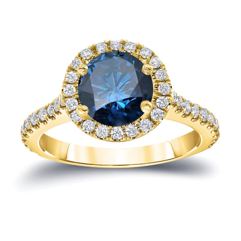 Auriya 14k Gold 2 2/5ct TDW Round Blue Halo Diamond Engagement Ring