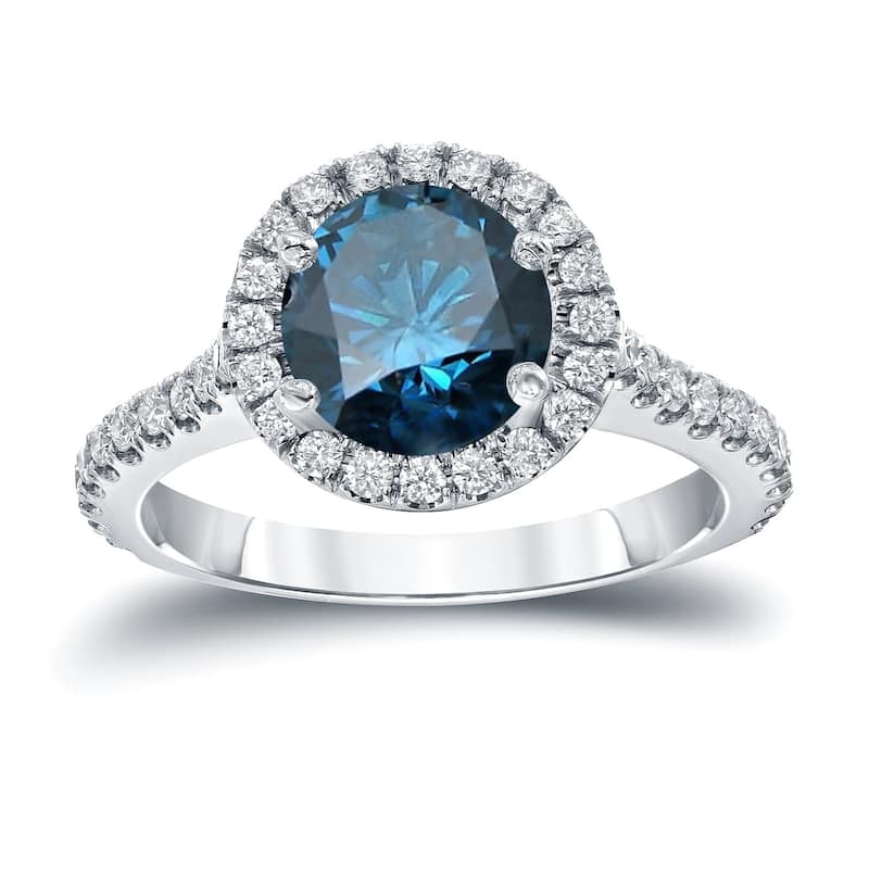 Auriya 14k Gold 2 2/5ct TDW Round Blue Halo Diamond Engagement Ring