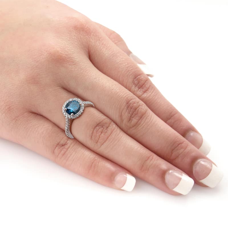Auriya 14k Gold 2 2/5ct TDW Round Blue Halo Diamond Engagement Ring