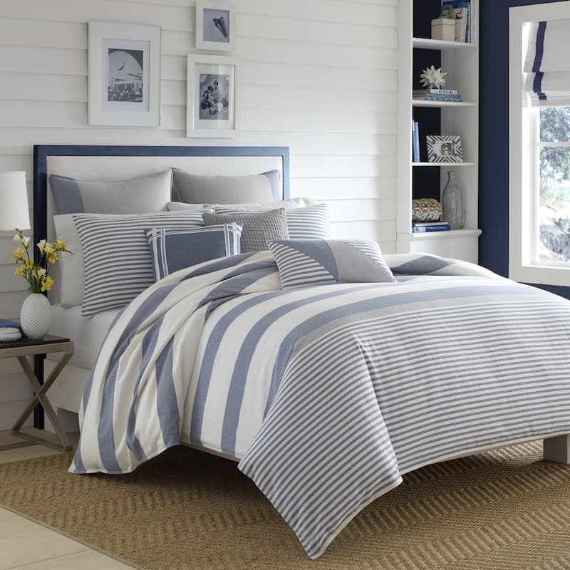 Nautica Fairwater Applique Cotton Blue Square Throw Pillow