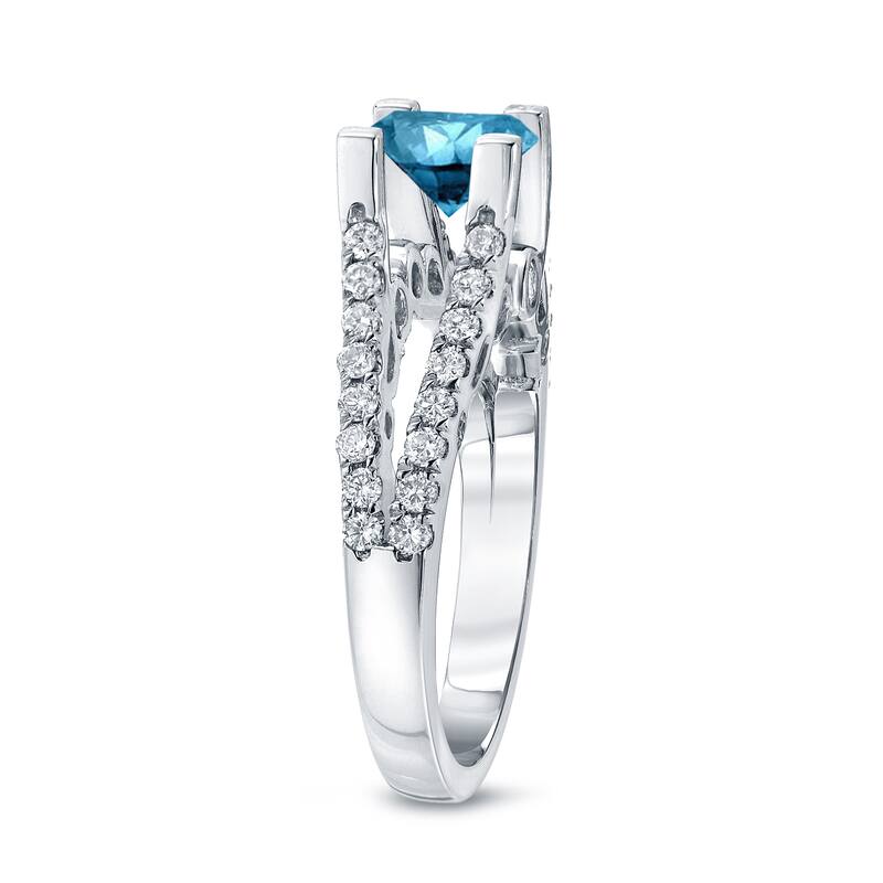 Auriya 1 1/2ctw Modern Blue Diamond Engagement Ring 14K Gold Split Shank (H-I, SI1-SI2)