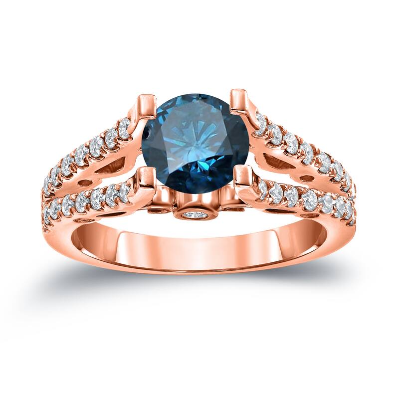 Auriya 1 1/2ctw Modern Blue Diamond Engagement Ring 14K Gold Split Shank (H-I, SI1-SI2)