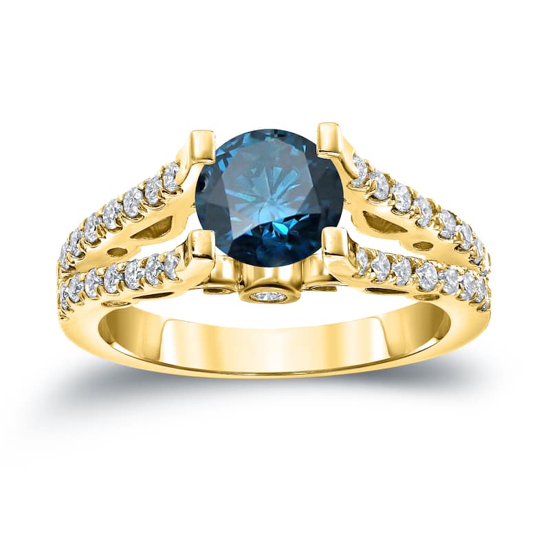 Auriya 1 1/2ctw Modern Blue Diamond Engagement Ring 14K Gold Split Shank (H-I, SI1-SI2)