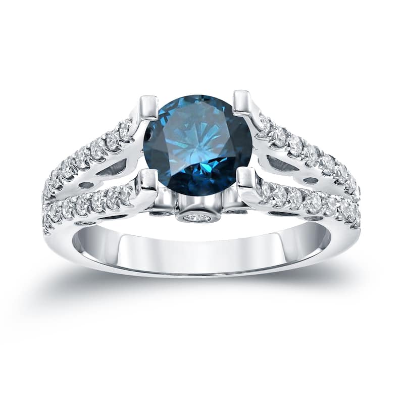 Auriya 1 1/2ctw Modern Blue Diamond Engagement Ring 14K Gold Split Shank (H-I, SI1-SI2)