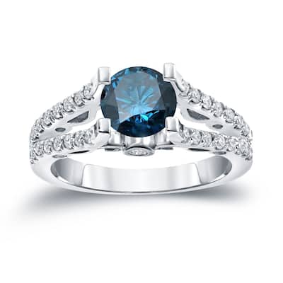 Auriya 1 1/2ctw Modern Blue Diamond Engagement Ring 14K Gold Split Shank (H-I, SI1-SI2)